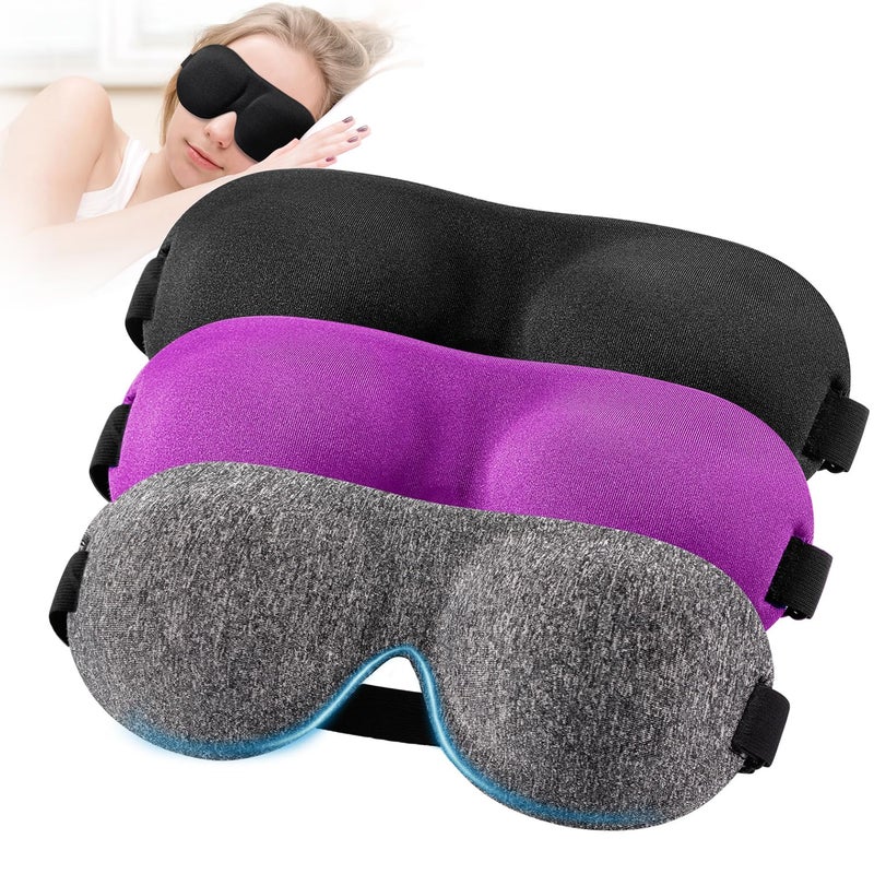 YIVIEW Sleep Mask for Back and Side Sleeper Pack of 3, 100% Light Blocking 3D Eye Masks for Sleeping, Lightweight & Breathable Eye Cover for Women Men, Zero Pressure Night Blindfold - Image 1